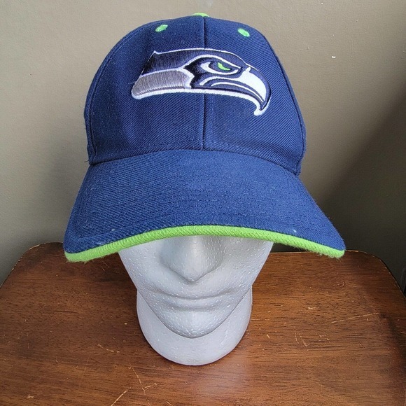 NFL Team Apparel Seattle Seahawks Strapback Hook &‎ Loop Hat Cap Blue Logo - Picture 1 of 10